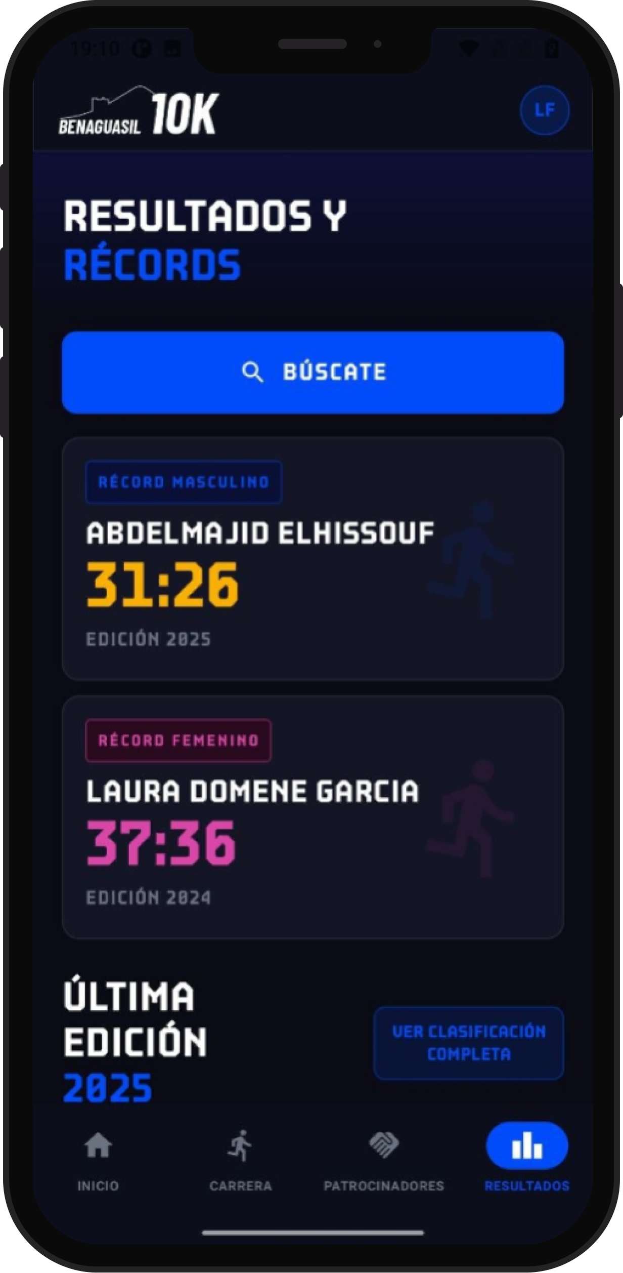Pantalla de inicio de PujadApp con resultados de la Pujada a la Montieleta